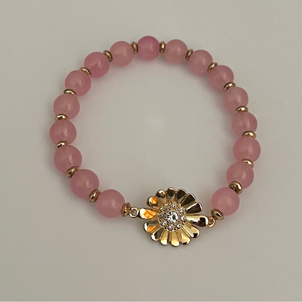 Lilly Pulitzer Stretch Bracelet with Pink Beads and Gold Flower
